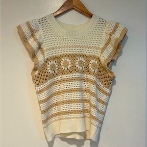 Elie Tahari Crochet Sweater Top NWT Ivory/Oat SP